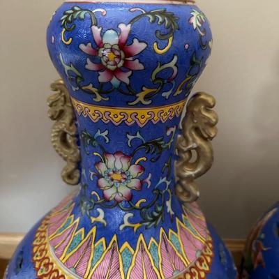 Pair of Chinese Vintage Porcelain Enamel Colour Bottle Vase With Four Characters Mark-local pickup and shipping available