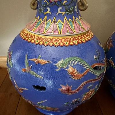 Pair of Chinese Vintage Porcelain Enamel Colour Bottle Vase With Four Characters Mark-local pickup and shipping available