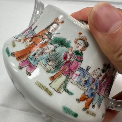 Chinese Vintage Porcelain Famille Verte Figure Teapot-local pickup and shipping available