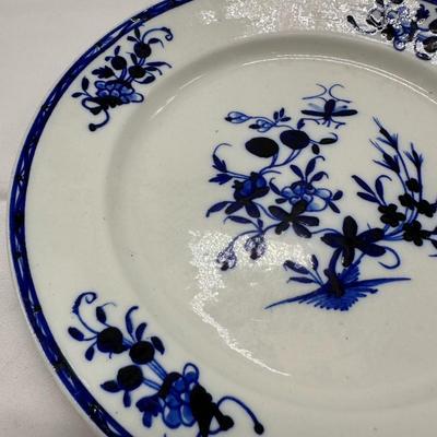 RARE 18TH C DERBY ENGLISH PORCELAIN BLUE & WHITE FLORAL SOUP BOWL
