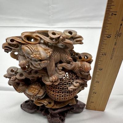 Chinese Soapstone Carved Sculpture of Foo Dogs