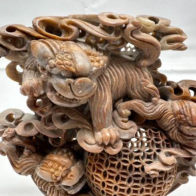 Chinese Soapstone Carved Sculpture of Foo Dogs