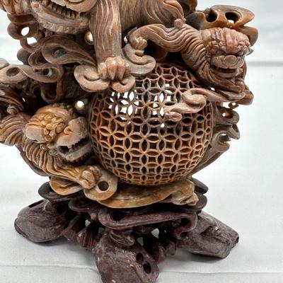 Chinese Soapstone Carved Sculpture of Foo Dogs