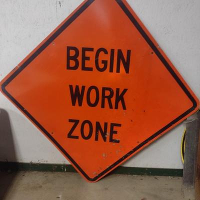 Genuine 'Begin Work Zone' Metal Traffic Sign