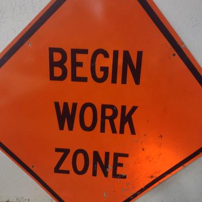 Genuine 'Begin Work Zone' Metal Traffic Sign