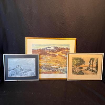 Three Swedish Landscape Framed Pieces of Art (LR-MG)