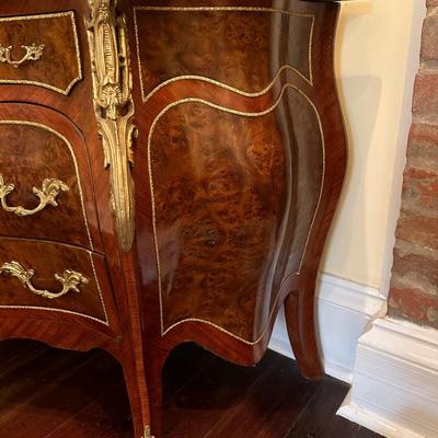 Louis XV Style Marble Top Five Drawer Chest
