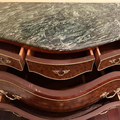 Louis XV Style Marble Top Five Drawer Chest