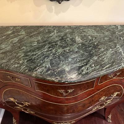 Louis XV Style Marble Top Five Drawer Chest