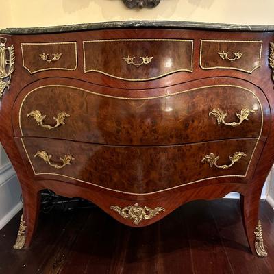 Louis XV Style Marble Top Five Drawer Chest