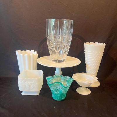 Waterford Vase, Signed Blown Glass & Milk Glass (LR-MG)
