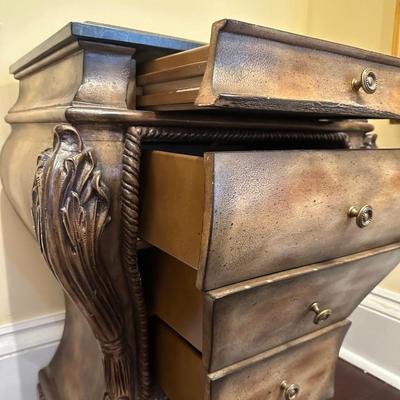Four (4) Drawer Marble Top Accent Chest