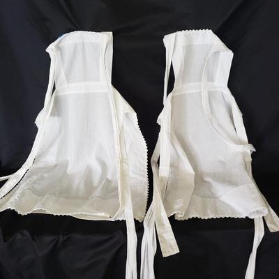 Four White Aprons and Two Handmade Brooms (D-KD)
