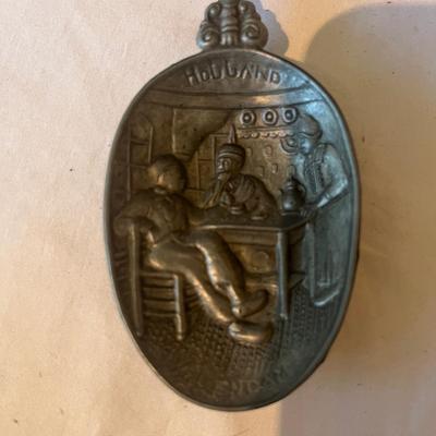 Dutch Pewter Spoons With Wooden Wall Mount Holder (K-MG)
