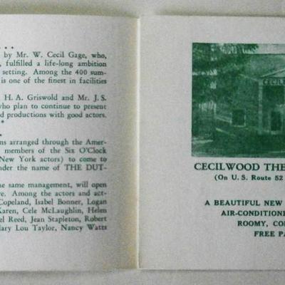 1952 CECILWOOD THEATRE Fishkill NY Summer Stock Program