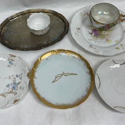 Mixed Lot of vintage porcelain and silver-plate tray 7 pieces