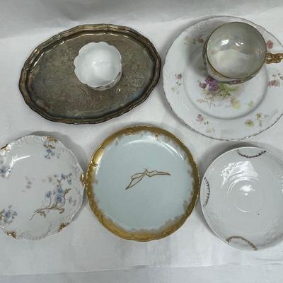 Mixed Lot of vintage porcelain and silver-plate tray 7 pieces