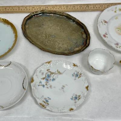 Mixed Lot of vintage porcelain and silver-plate tray 7 pieces