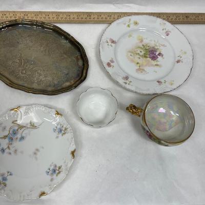 Mixed Lot of vintage porcelain and silver-plate tray 7 pieces