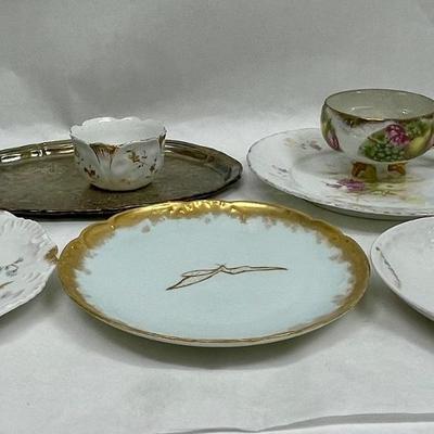 Mixed Lot of vintage porcelain and silver-plate tray 7 pieces