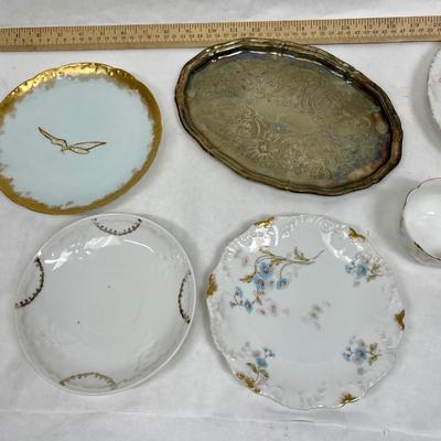 Mixed Lot of vintage porcelain and silver-plate tray 7 pieces