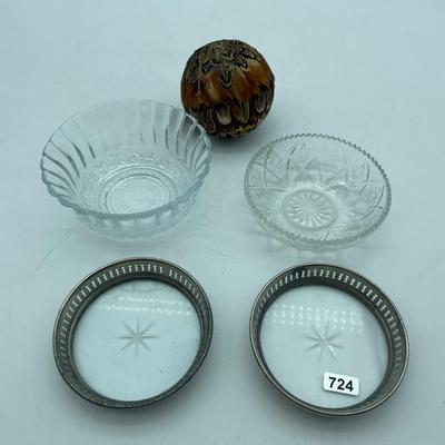 Coasters and glass bowls
