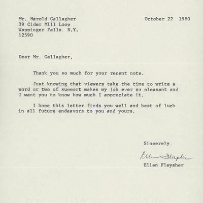 Ellen Fleysher signed letter