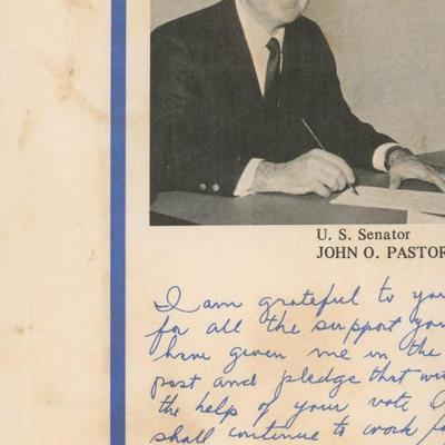 John O. Pastore signed letter