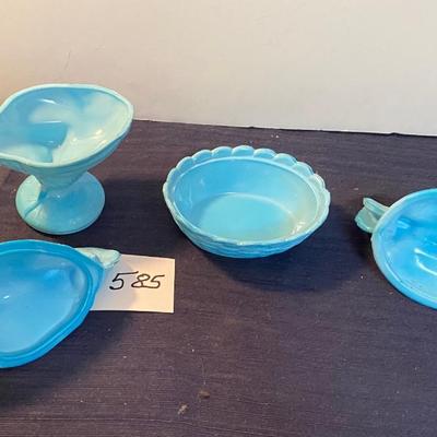 Blue Milk Glass Chickens