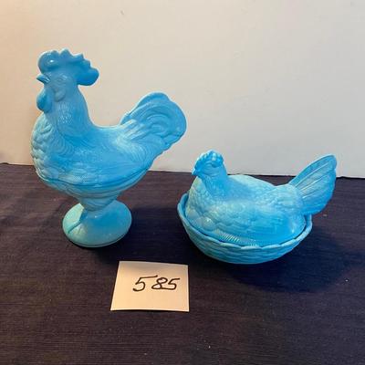 Blue Milk Glass Chickens