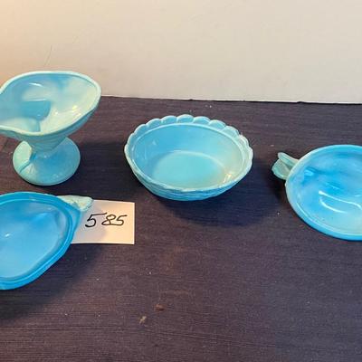 Blue Milk Glass Chickens