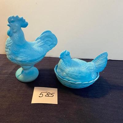 Blue Milk Glass Chickens