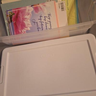 Greeting cards and shoebox size container