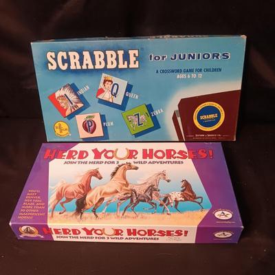 "HERD YOUR HORSES" & "SCRABBLE FOR JUNIORS" BOARD GAMES