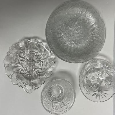 Mixed Lot of Clear Glass = luncheon plates and 3 bowls
