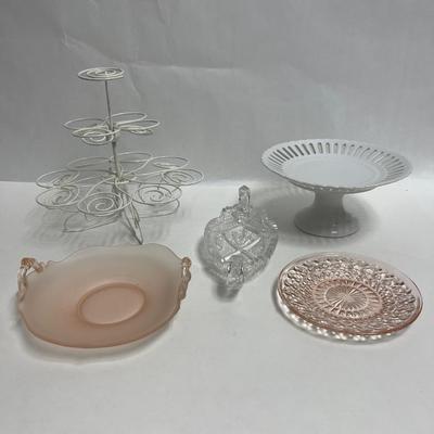Misc Partyware Glass & Ceramic Dishes and White Metal Cupcake Holder Tree