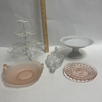 Misc Partyware Glass & Ceramic Dishes and White Metal Cupcake Holder Tree