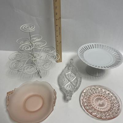 Misc Partyware Glass & Ceramic Dishes and White Metal Cupcake Holder Tree
