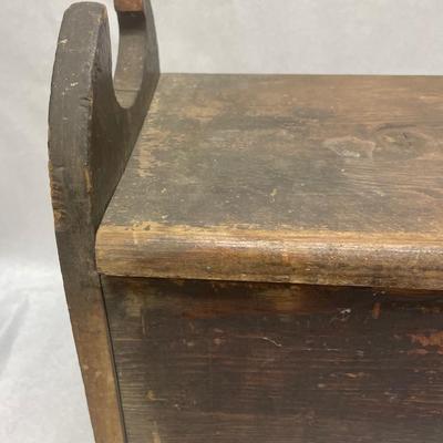 Vintage Wooden Hinged-Lid Seat Box, used for Shoe Shine
