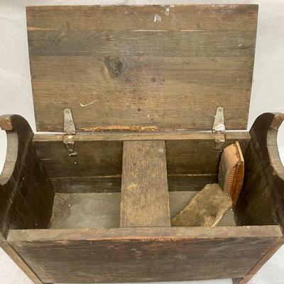 Vintage Wooden Hinged-Lid Seat Box, used for Shoe Shine