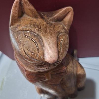 Hand carved wooden cat made in Thailand