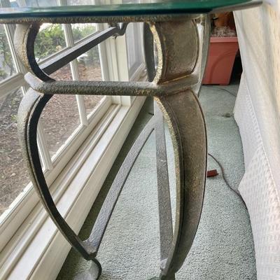Entry or Sofa Table - Glass Top With Cast Iron Frame and Legs