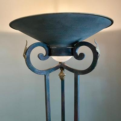 Empire Style Metal Torchere - Tall Floor Lamp With Cast Iron Body