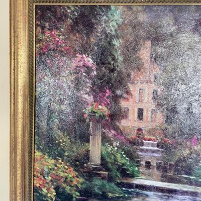 Front Garden of a Stately Cottage Framed Impressionism Oil on Canvas Giclee