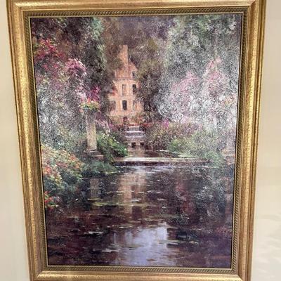 Front Garden of a Stately Cottage Framed Impressionism Oil on Canvas Giclee