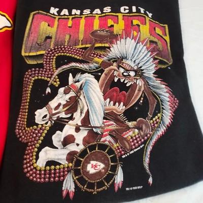 Vintage Kansas City Chiefs Sweatshirts including 1993 Warner Bros Taz Looney Tunes