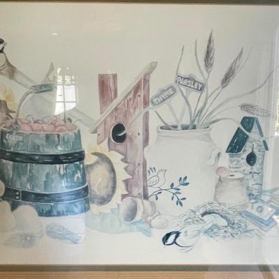 Birdhouse and Garden by Jo Moulton Framed Watercolor Print