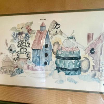 Birdhouse and Garden by Jo Moulton Framed Watercolor Print