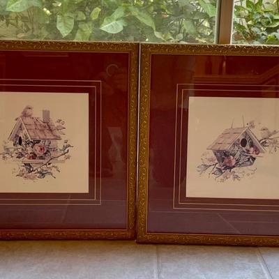 Pair of Framed and Matted Birdhouse color Pencil Drawings - MANDATORY PICKUP 8-24-24 see below
