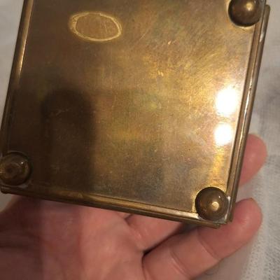 Vintage Enesco hummingbird trinket box glass and brass